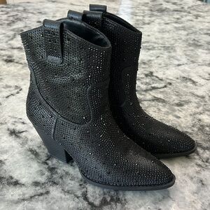 Black Rhinestone Boots